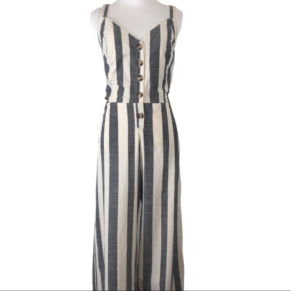 Japna Pants - Japna Jumpsuit Cabana Stripes Tie Back Grey Cream